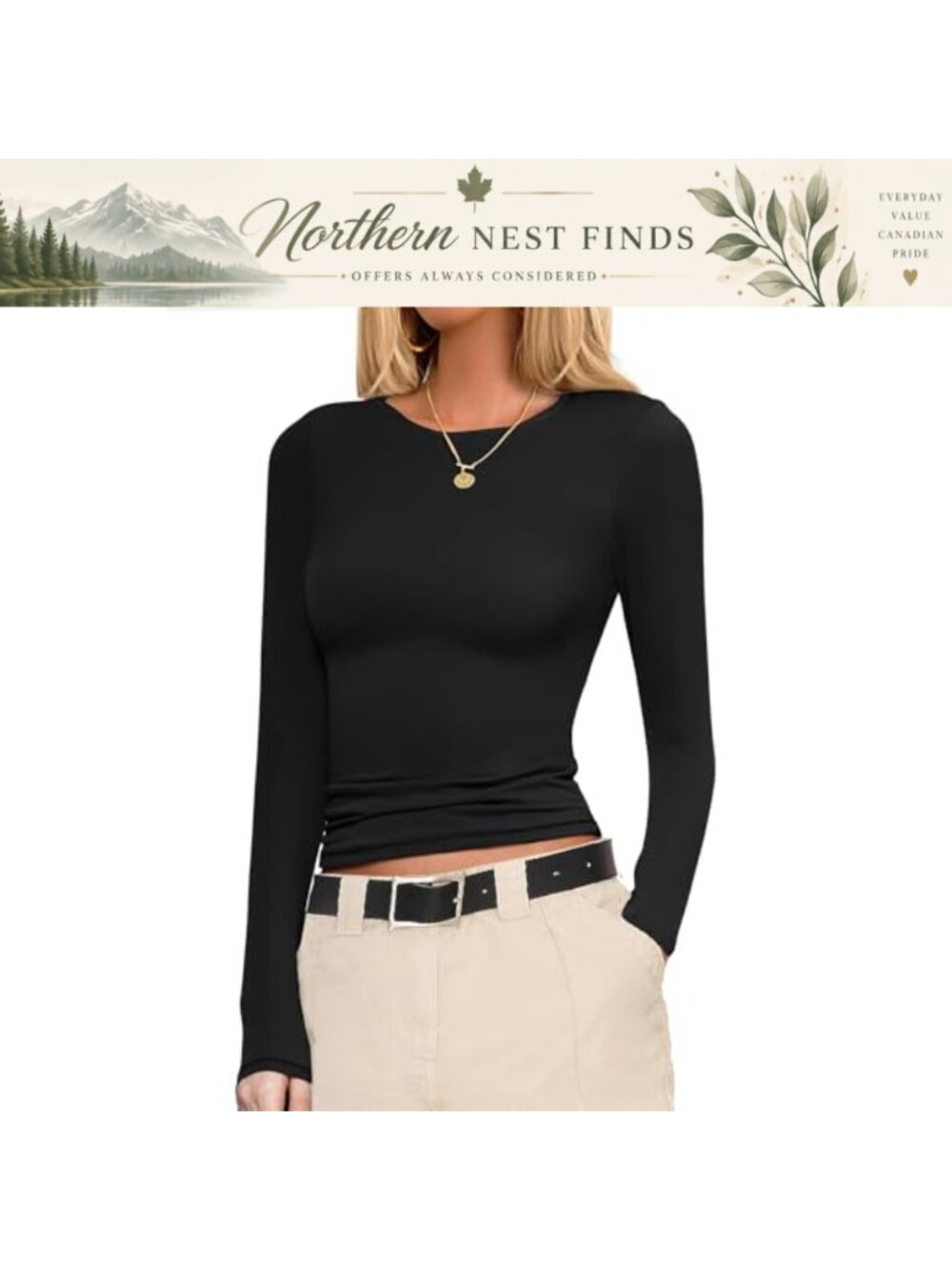 Long Sleeve Fitted Thermal Undershirt Boat Neck Basic Tee for Women